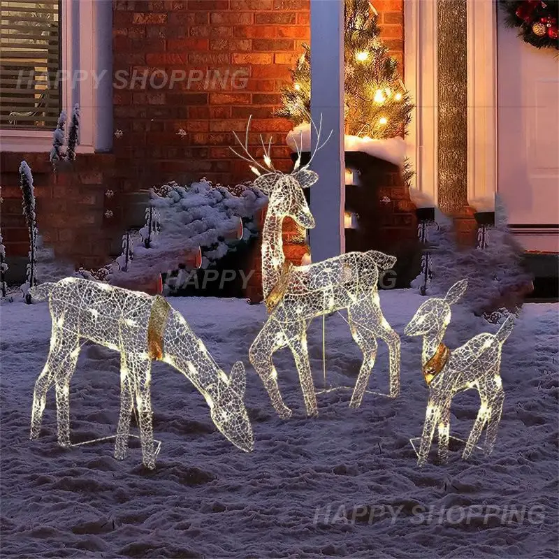 

LED Christmas Elk Lamp Christmas Iron Ornaments Lawn Lamps DIY Decoration For Holiday Party Festive Miniatures Home Lighting