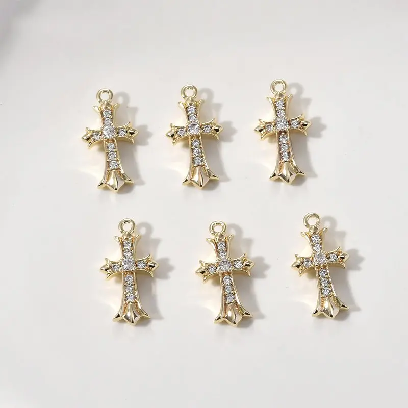

2PCS 19*10mm 14k Gold Plated Charm Little Cross Necklace Pendant with Zircon Charms for Jewelry Making DIY Brass Accessories