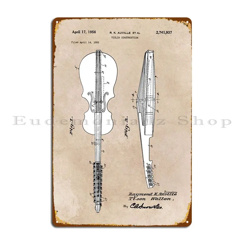 Арт-патент Auville 1956 строительный металлический знак для скрипки украшение клуба
