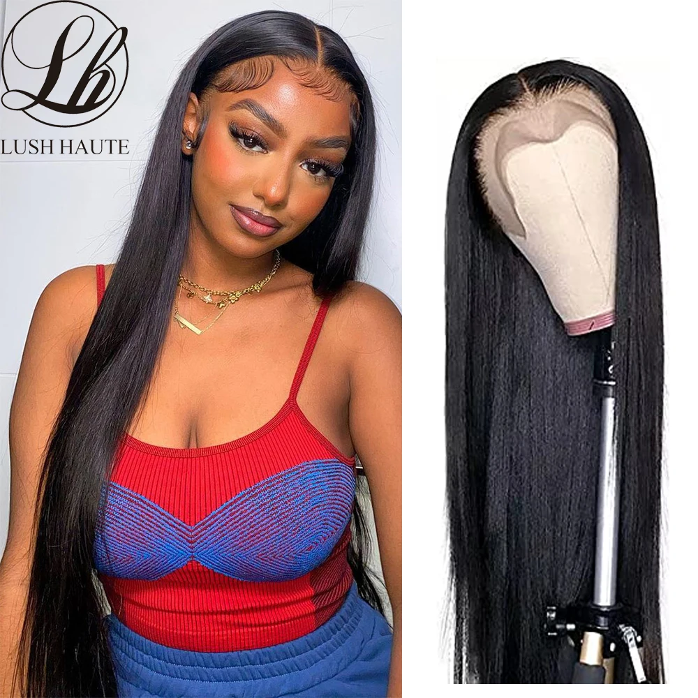 

Прямой парик фронта шнурка Синтетические натуральные волосы с волосами младенца Термостойкое волокно 13X4X1 T Часть HD Фронтальные парики для ...