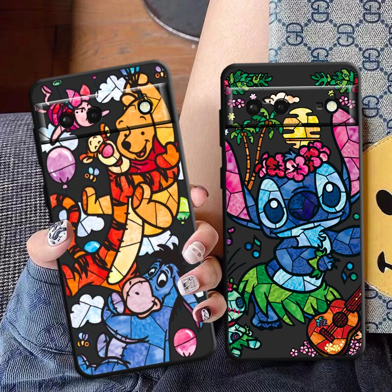 

Disney Stitch Alien Winnie For Google Phone Case Pixel 7 6 Pro 6A 5A 5 Motorola G8 E7 Power Play Plus 5G Black Soft Cover
