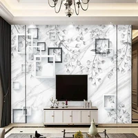 custom 3d mural wallpaper for living room wall grey leaves and geometric squares wall painting modern art home decor wall paper