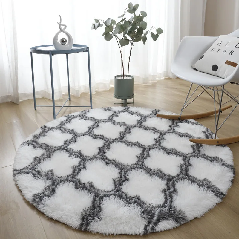 

Bedroom striped round silk carpet Nordic minimalist living room sofa plush mat home hanging basket plush mat
