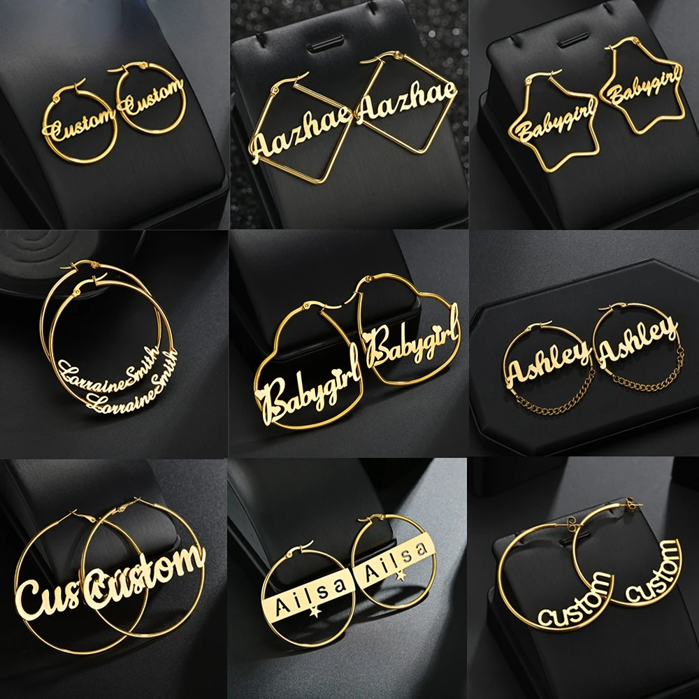 

Personalized Name Stainless Steel Letter Earrings For Women 3 Color Custom Name Cricle Earrings Weddings Party Jewelry
