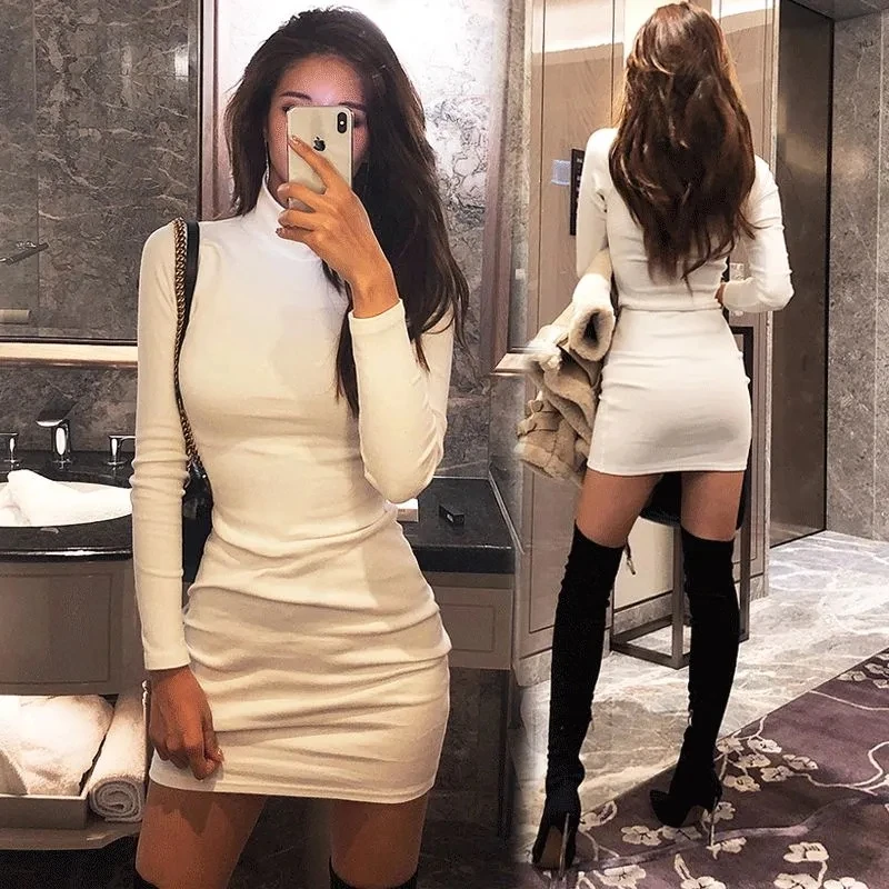Turtle neck long sleeve dress female qiu dong sexy temperament cultivate one's morality show thin package hip skirt render |