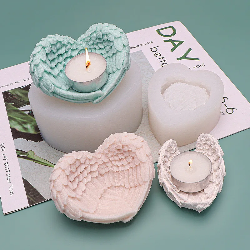 

Angel Wing Gypsum Candle Holder Silicone Molds for DIY Cement Heart Feather Wing Jewelry Storage Tray Home Decor Ornament