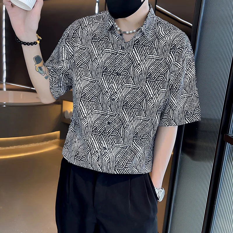 2022 Summer Print Men's Shirts Short Sleeve Loose Casual Shirt Business Formal Dress Shirt Streetwear Social Party Men Clothing