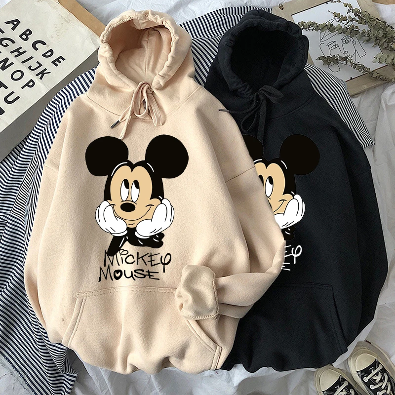 

2022 Disney Vrouwen Hoodies Mickey Mouse Hoodies Cartoon Tops Lange Mouwen Pockets Sweatshirts Mode Hooded Vrouwen