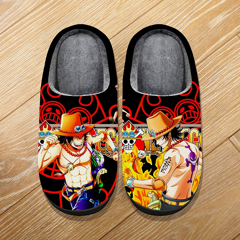 Custom Size Winter Home Soft Warm Cartoon Slippers For Adult Kids Anime ONE PIECE Usopp Luffy ACE Cosplay Indoor Cute