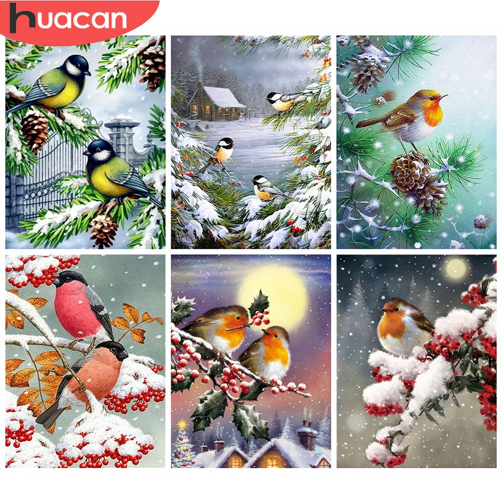 

Алмазная живопись HUACAN 5D "сделай сам", птица, зимние полные наборы для вышивки, творческие хобби