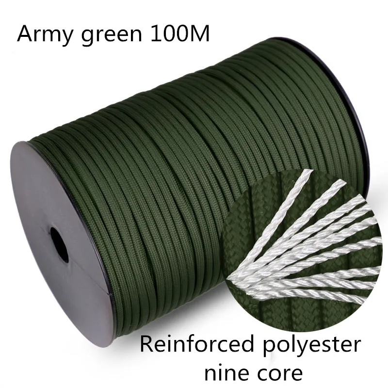 

100m 9-core Reinforced Polyester Umbrella Rope Auxiliary Rope Parachute Rope Tether Camping Climbing Camping Rope Hiking