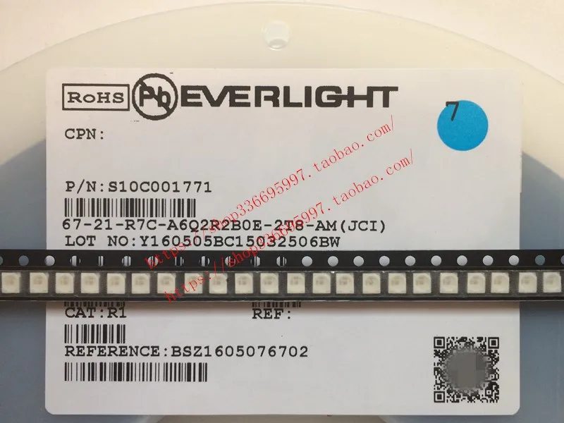 

100PCS/ 67-21-R7C-A6Q2R2B0E-2T8-AM EVERLIGHT 3528 Bright Red Car Instrument LED Lamp Beads