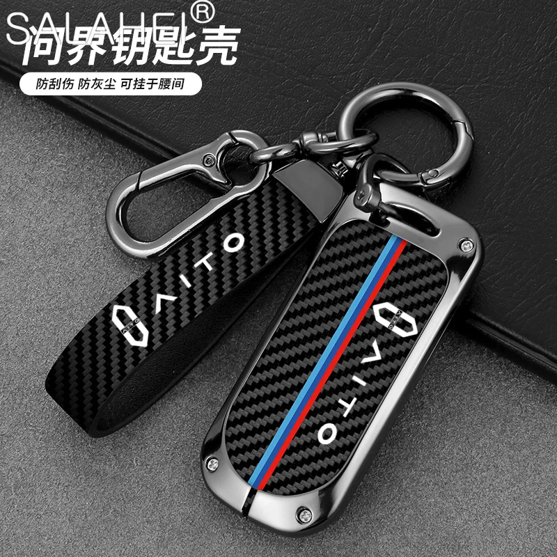 

Zinc Alloy Car Smart Key Fob Case Full Cover Protector Shell For Aito M5 M7 2022 3 Buttons Auto Keychain Protect Bag Accessories