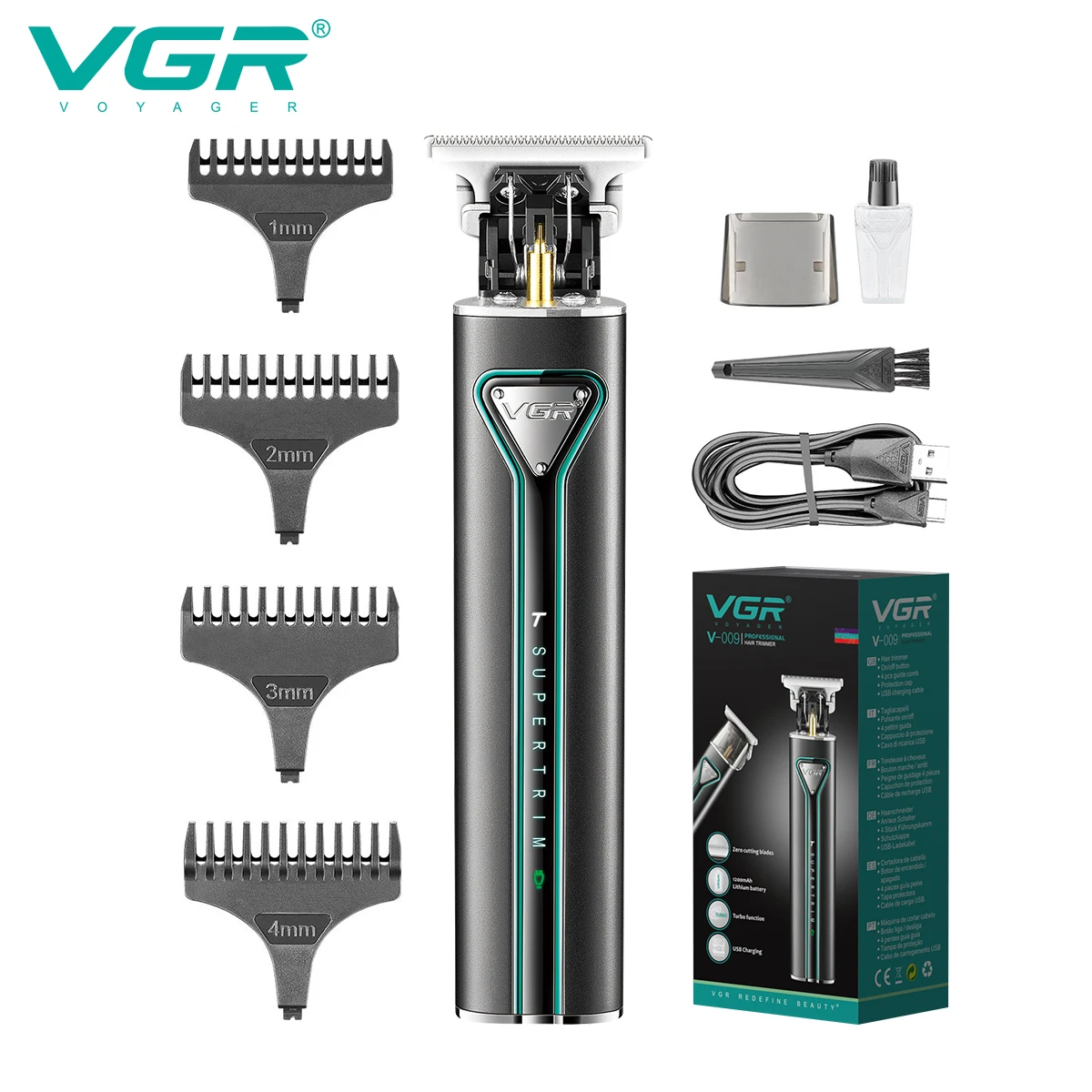 

Машинка для стрижки волос VGR T9, металлический триммер для волос, профессиональная Бритва для бороды, перезаряжаемая машинка для стрижки волос, беспроводной триммер для мужчин, Новинка V-009