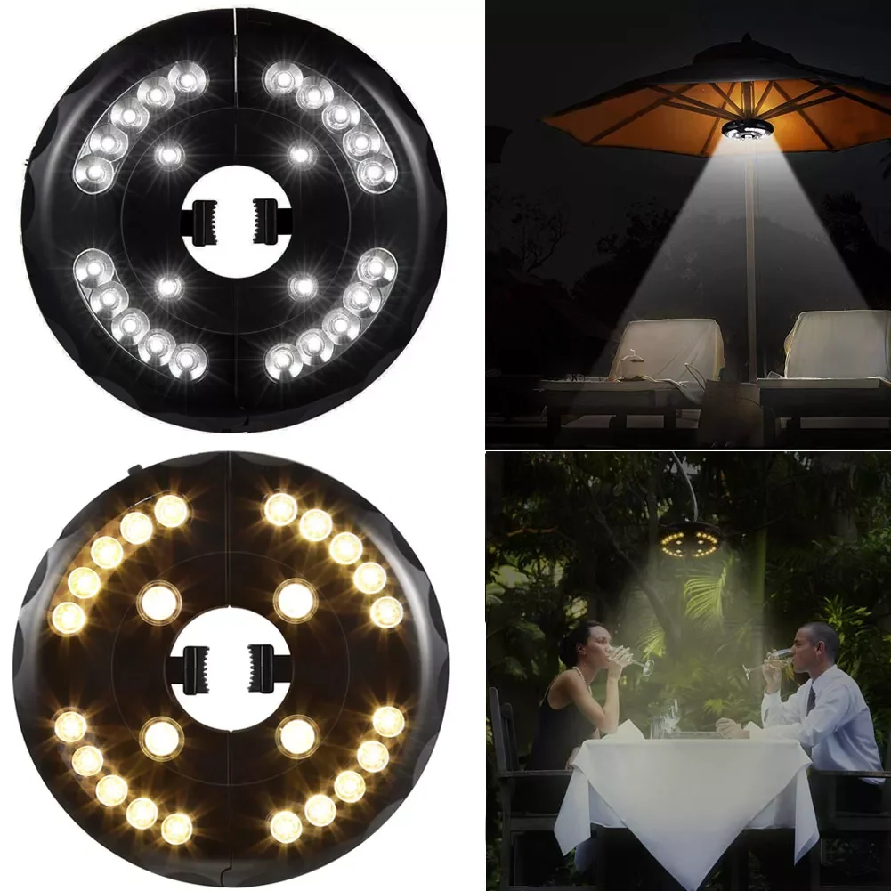 

NEW2022 Umbrella Pole Lights 3 Lighting Modes Cordless 24 LED for Garden Backyard Outdoor With hanging loop