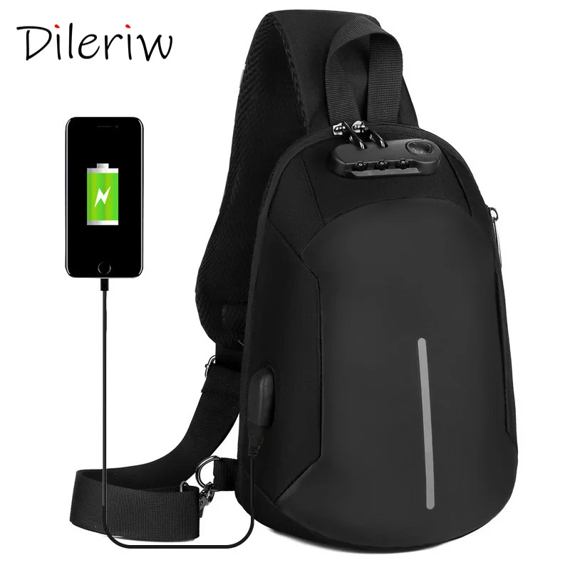 

Casual Men's Chest Package Multifunctional Reflective USB Charging Shoulder Bag Tablet Computer Universal Large Capacity Packet
