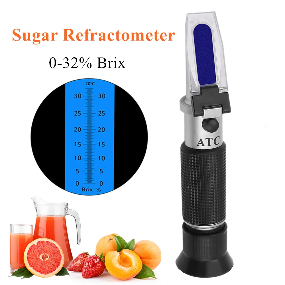 

Handheld Brix Refractometer Sugar Tester Meter Saccharimeter ATC Sugar 0-32% Concentration Densimeter For Fruit Juice Grapes