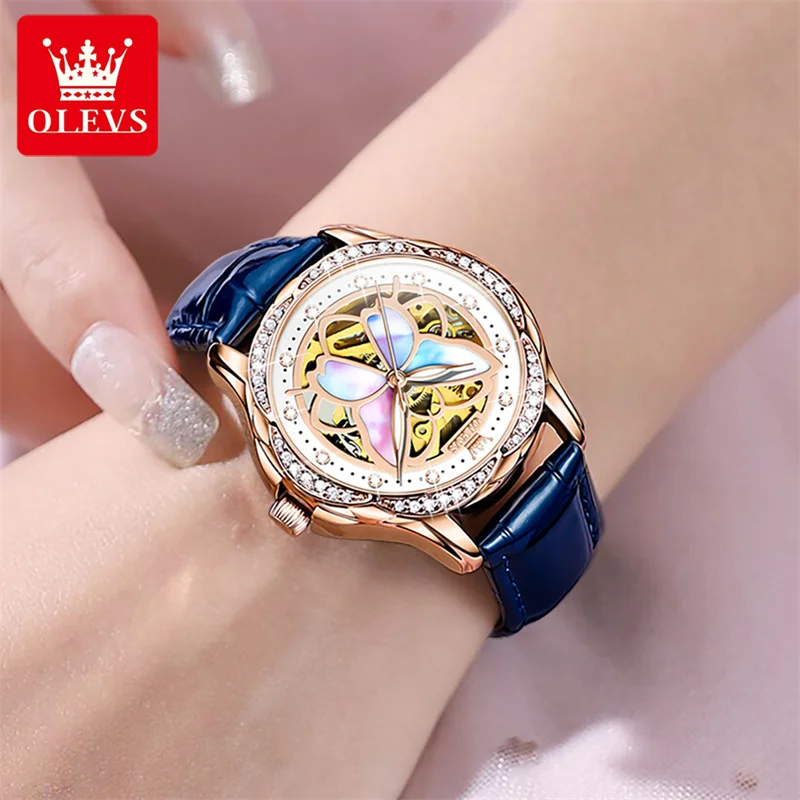 OLEVS Women Watches Fashion Colorful Butterfly Dial Automatic Mechanical Watch Top Brand Luxury Ladies Wristwatch Reloj Mujer enlarge