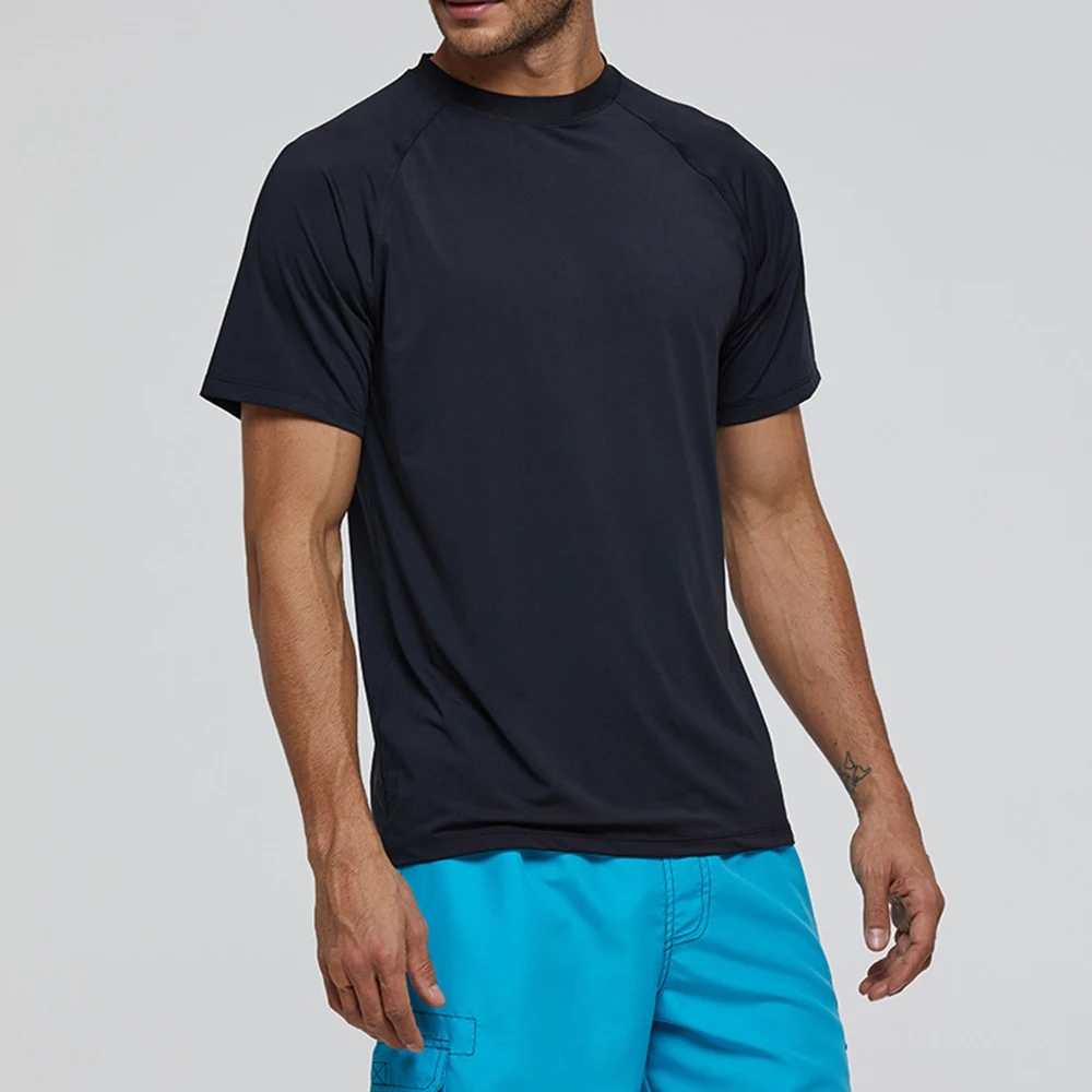 2022 Men's Short Sleeve Loose Swimwear Solid Color Sunscreen Quick Dry Beach T-Shirt Water Sports Surfwear Swimming Top T-Shirt