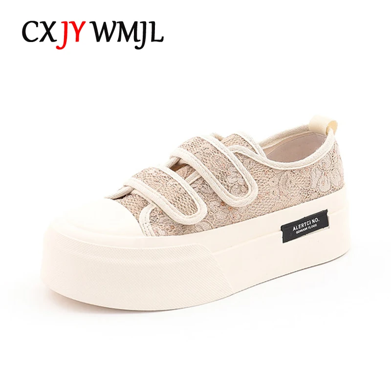 

Женские кроссовки на платформе CXJYWMJL, натуральная кожа, сетчатые, Вулканизированная подошва, на липучке, толстая подошва, обувь для скейта, весна-лето