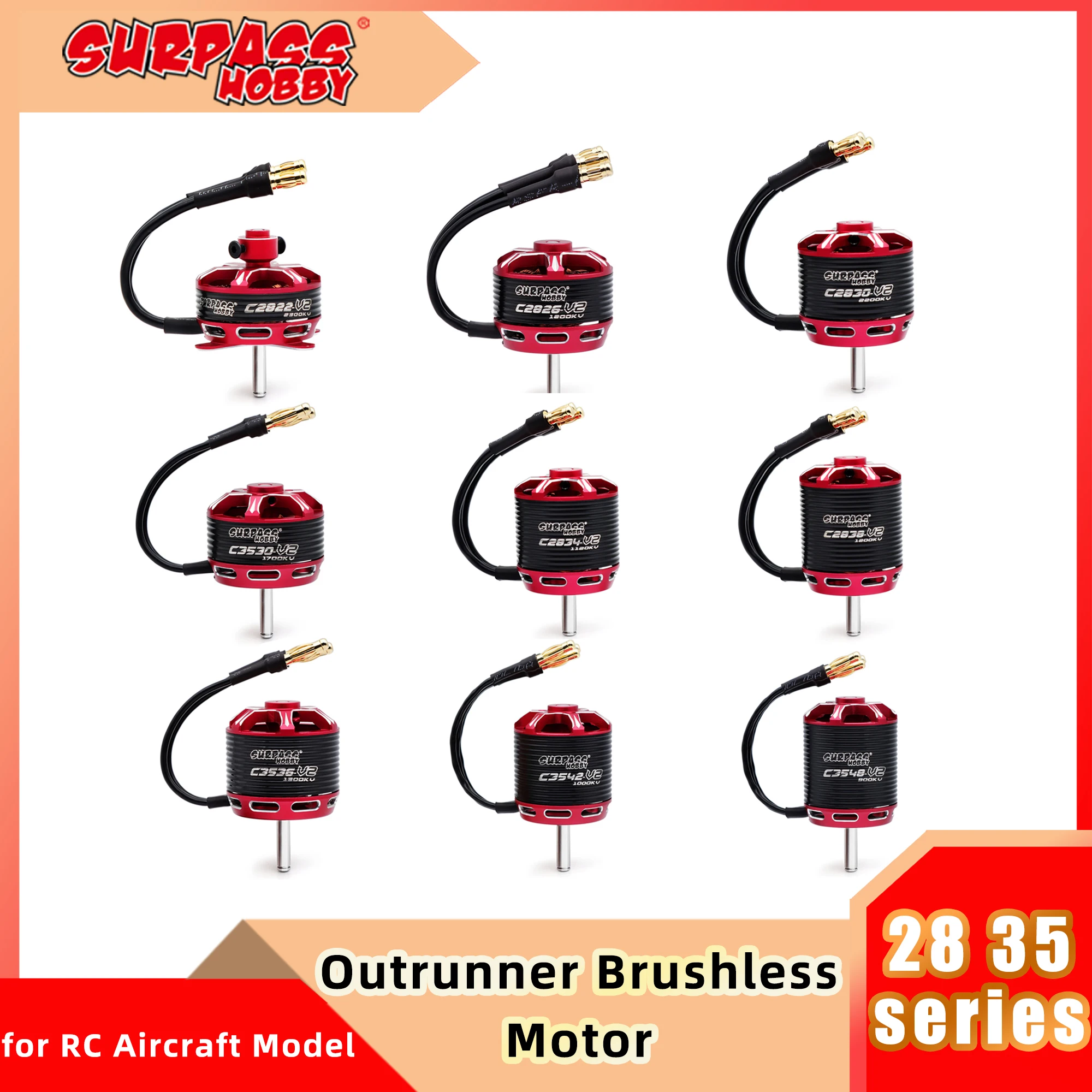 Мотор бесщеточный Surpass Hobby Outrunner 2822 2826 2830 2834 2838 3530 3536 V2 для радиоуправляемого дрона с неподвижным крылом