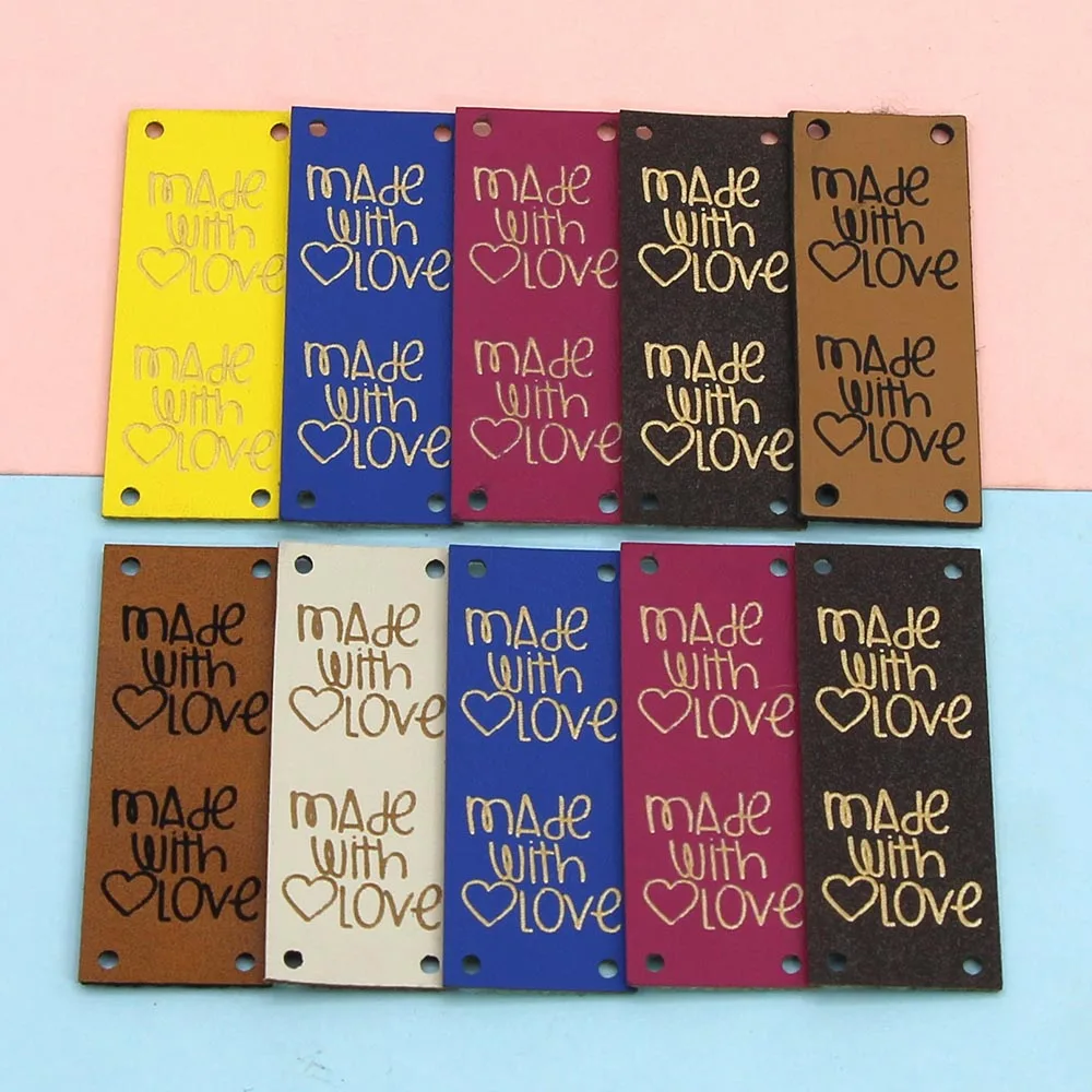 20 шт. кожаных ярлыков ручной работы для одежды, сделанных с любовью ярлык сердца DIY сумки, подарки, вязаные корзины на.
