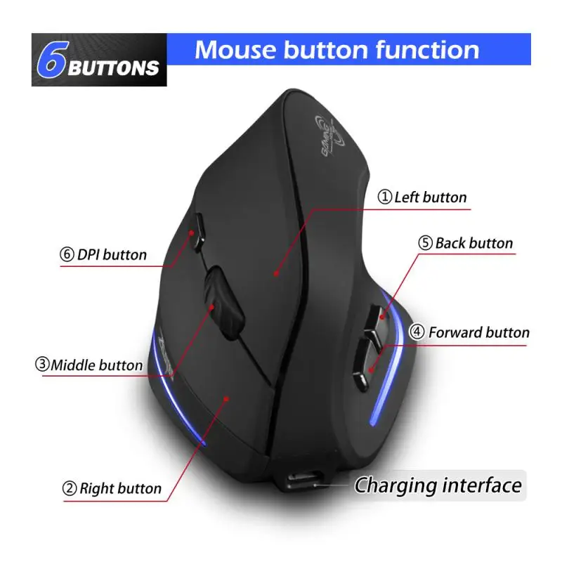 

F-35 Wireless 2.4GHz Rechargeable Vertical Mice 6 Buttons 2400 DPI Adjustable Ergonomic Optical Gaming Computer Mouse