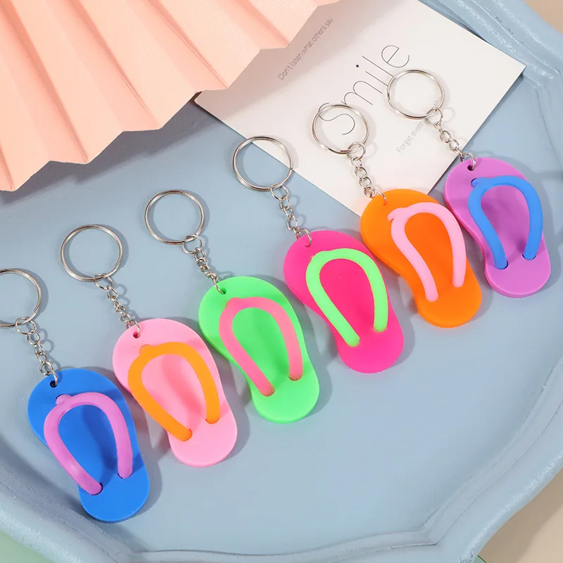 

6 Color Boat Marine Floating Keychain Pvc Soft Glue Flip Flops Shaped Key Floats Key Ring Holder Kayak Fishing Slipper Outboard