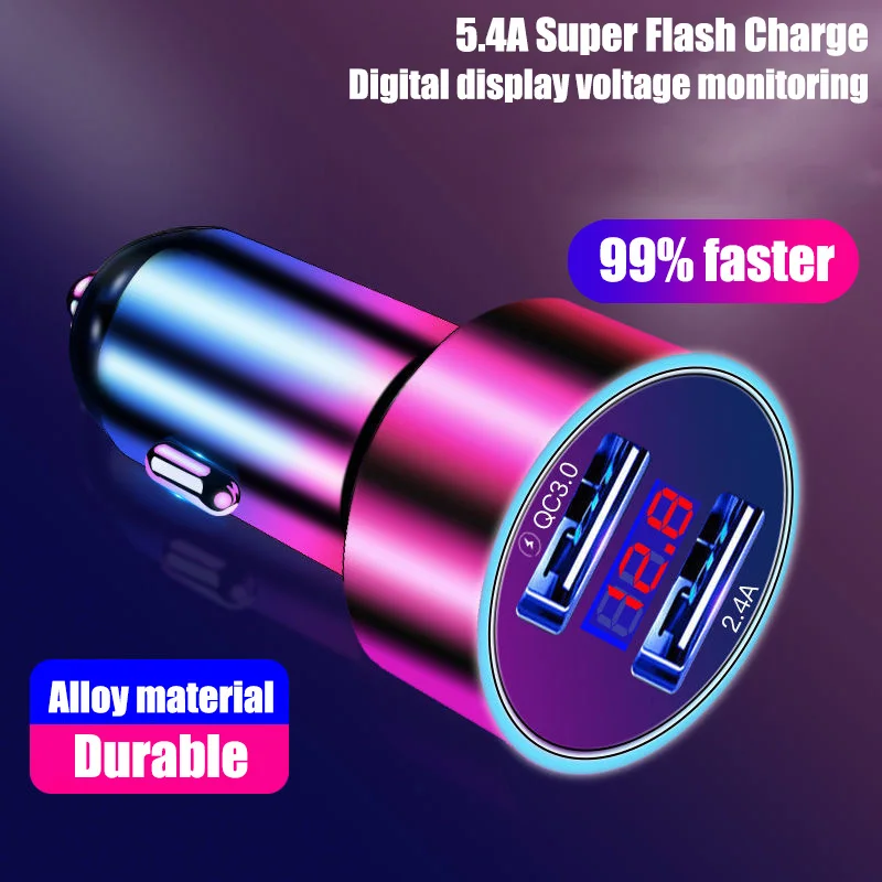 

Автомобильное зарядное устройство с 2-мя USB-портами и цифровым дисплеем