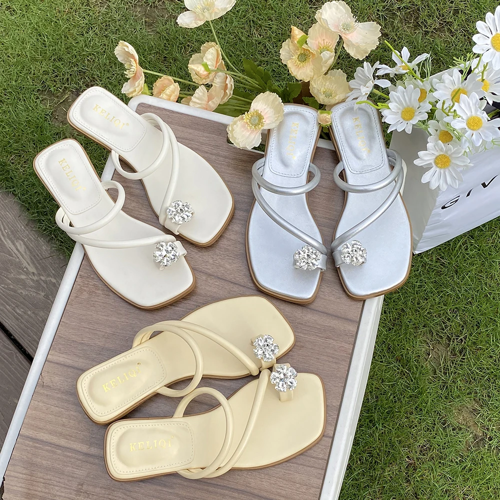 

Сланцы женские на низком каблуке, квадратный каблук, зажим, квадратный носок, летняя модная классическая обувь, узкие ремешки