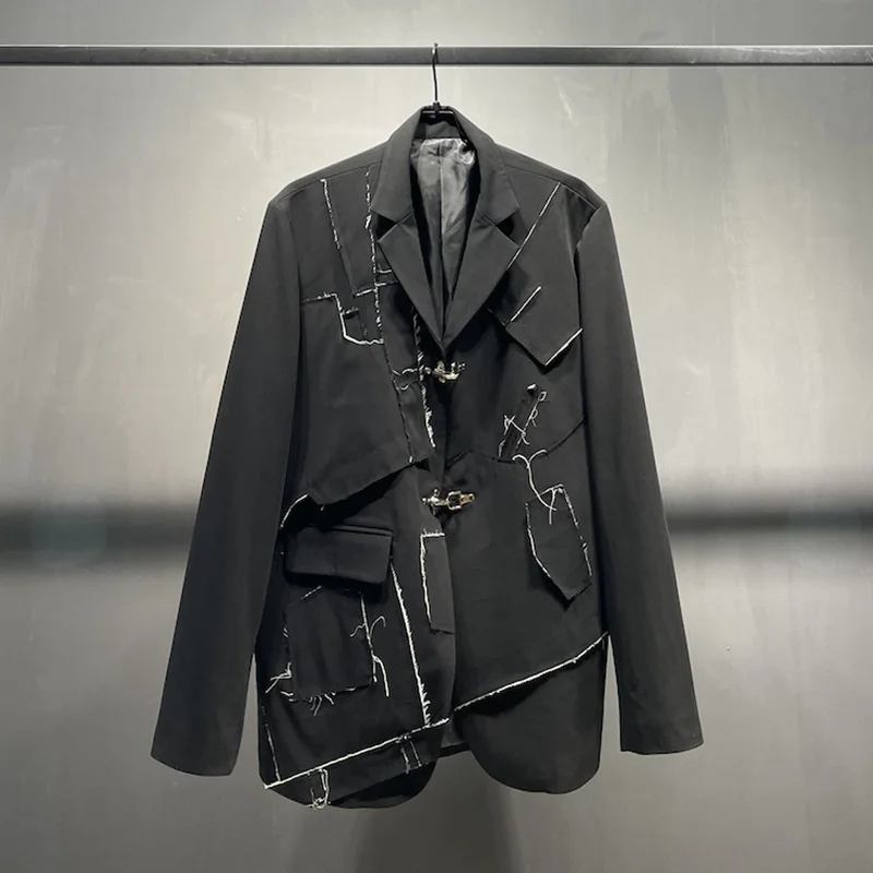 

2024 Trendy Elegant Splicing Asymmetric Men's Casual Suit Coat High Quality Stylish Wornout Blazer Spring Jackets Designer