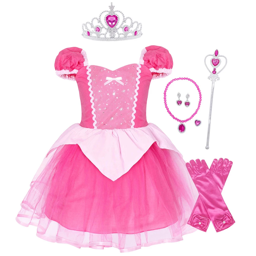 

Jurebecia Little Girls Aurora Princess Dress Up Birthday Cosplay Party Fancy Dresses Halloween Costume