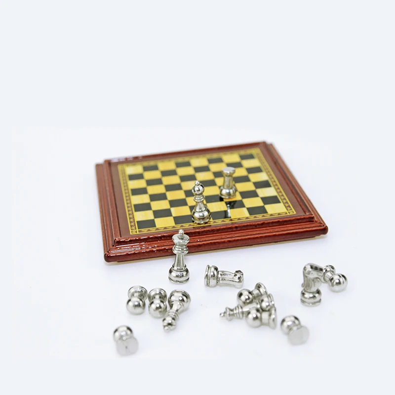 

1/12 Scale Dollhouse Miniature Chess Game Toy Simulation Table Magnetic Educational Mini Pretend Toy for Doll Decor Accessories