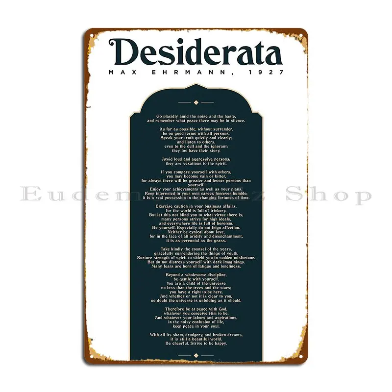 Desiderata Макс эрманн типография печать 1 литературный Плакат Металлический налет