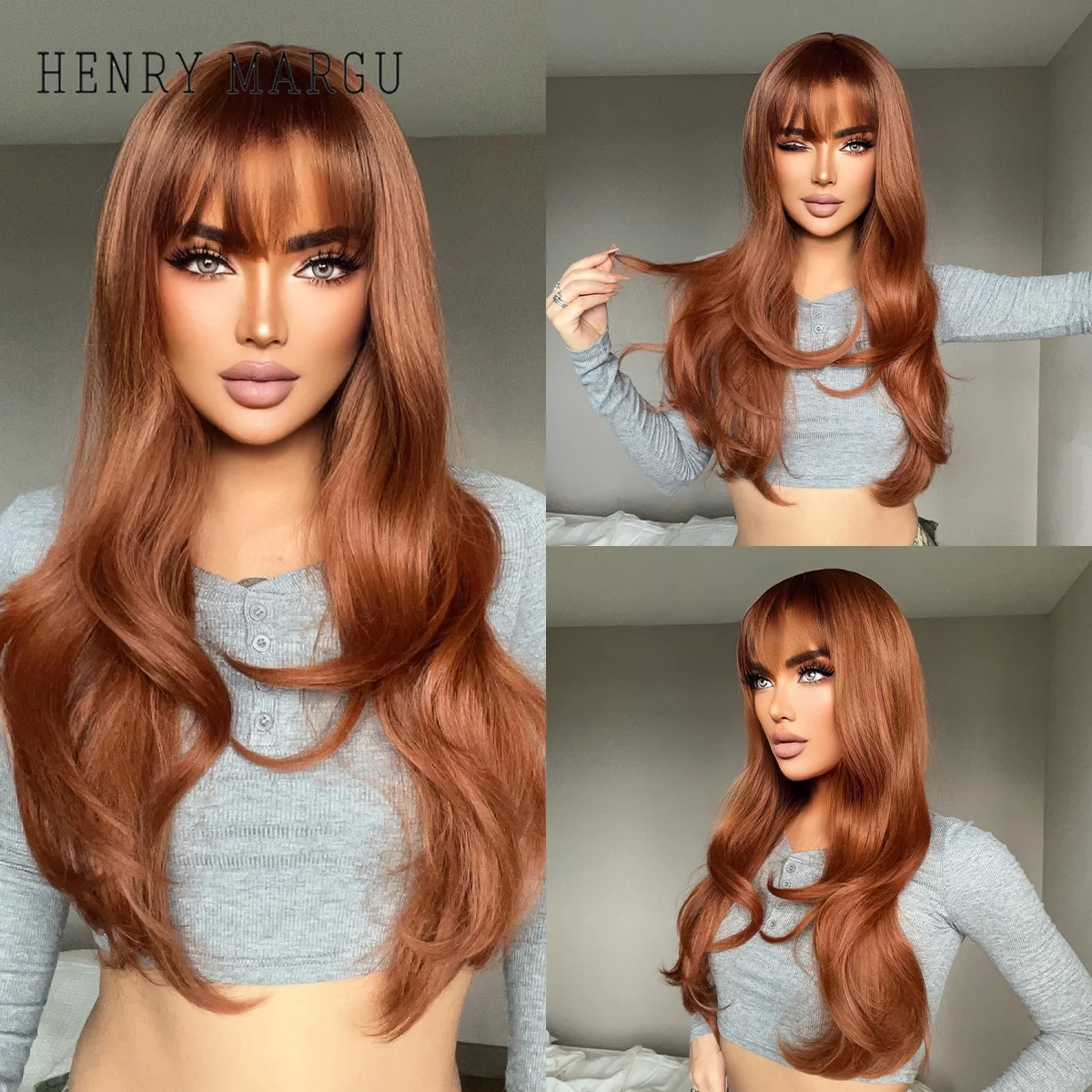 

Long Straight Black Ombre Brown Synthetic Wigs with Bangs Heat Resistant Fiber Wigs Natural Wigs for Women Cosplay Party Use Hai