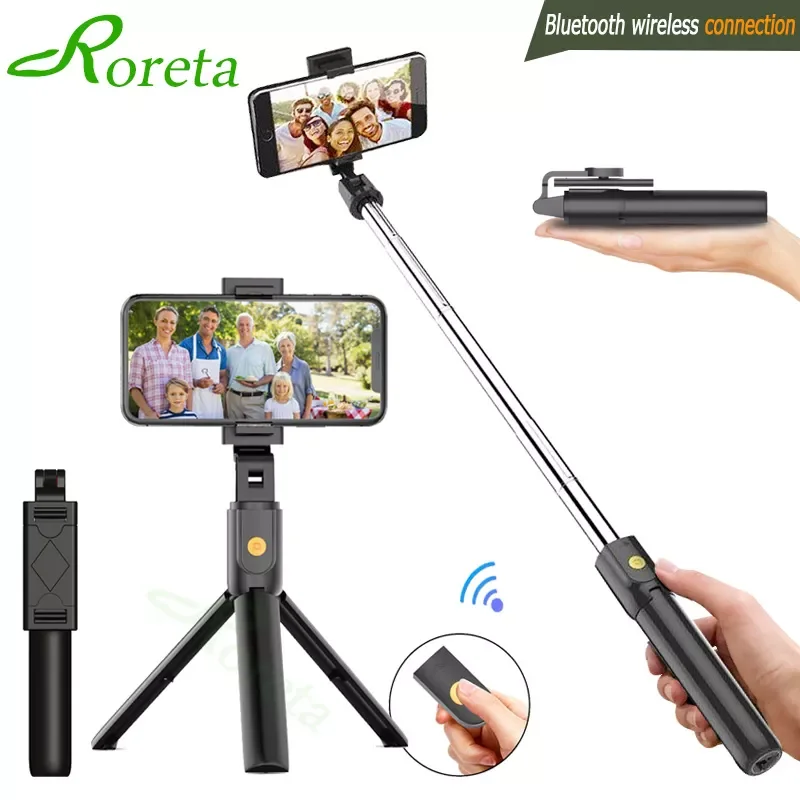 

Hot sale Roreta 3 in 1 Wireless Bluetooth Selfie Stick Foldable Mini Tripod Expandable Monopod with Remote Control for iPhone IO