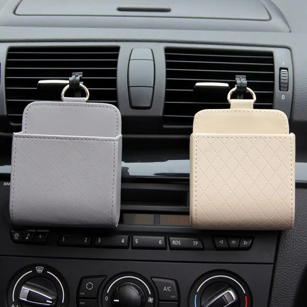 

1pc Car Storage Bag Air Vent Dashboard Tidy Hanging Leather Organizer Box Glasses Phone Holder Storage Organizer Car Accessories