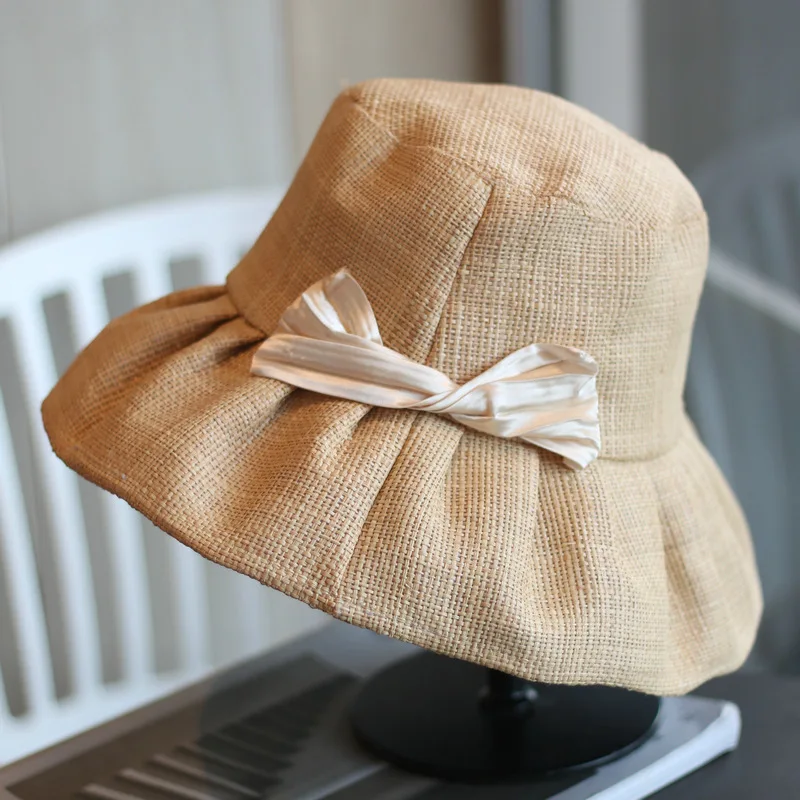 

202310-my ins шикарная летняя юбка из натуральной рафии в стиле Хепберн, ворсистые поля, жемчужный бант, женская панама, женская модель