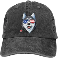 retro siberian husky 4th of july usa unisex adjustable vintage washed denim baseball cap usa best gift