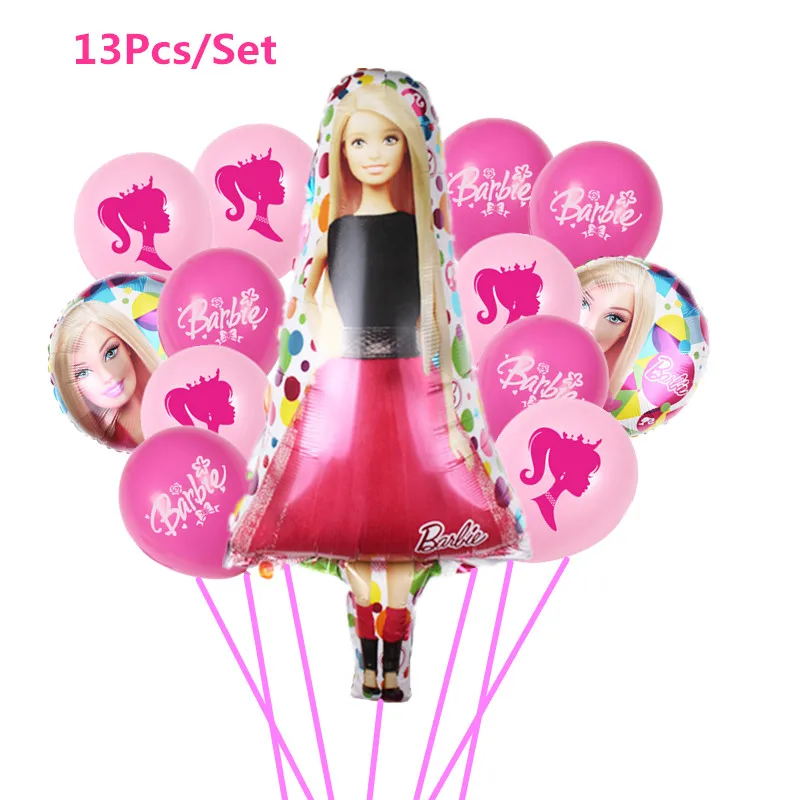 1Set Surprise Pink Barbied Doll Disposable Party Supplies Princess Girl Latex Foil Balloon Birthday Decor Baby Shower Globos Toy