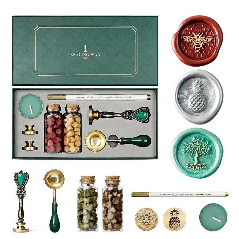 

Набор для сургуча воском «сделай сам», набор съемных ложек для штампов, бусины для сургуча в стиле ретро, восковая печать, плавильная печь, конверт, Свадебная Упаковка, подарки
