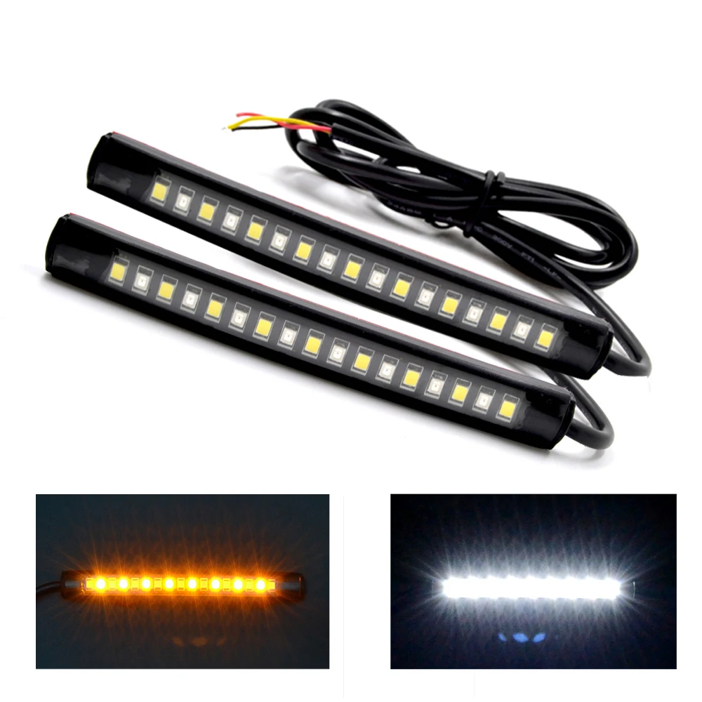 

BJMOTO 2pcs Motorcycle Tail Brake Lights Turn Signal Light Strip Indicators Blinkers Flexible Bendable Stop Amber Lights