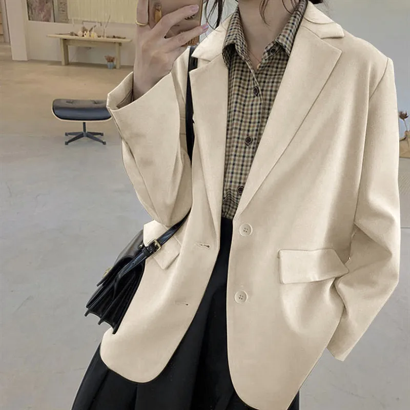 Jackets and Blazers Suit for Women Spring 2022 Loose Casual Khaki Black Office Blazer Jacket Female Oversize Women's Office Suit