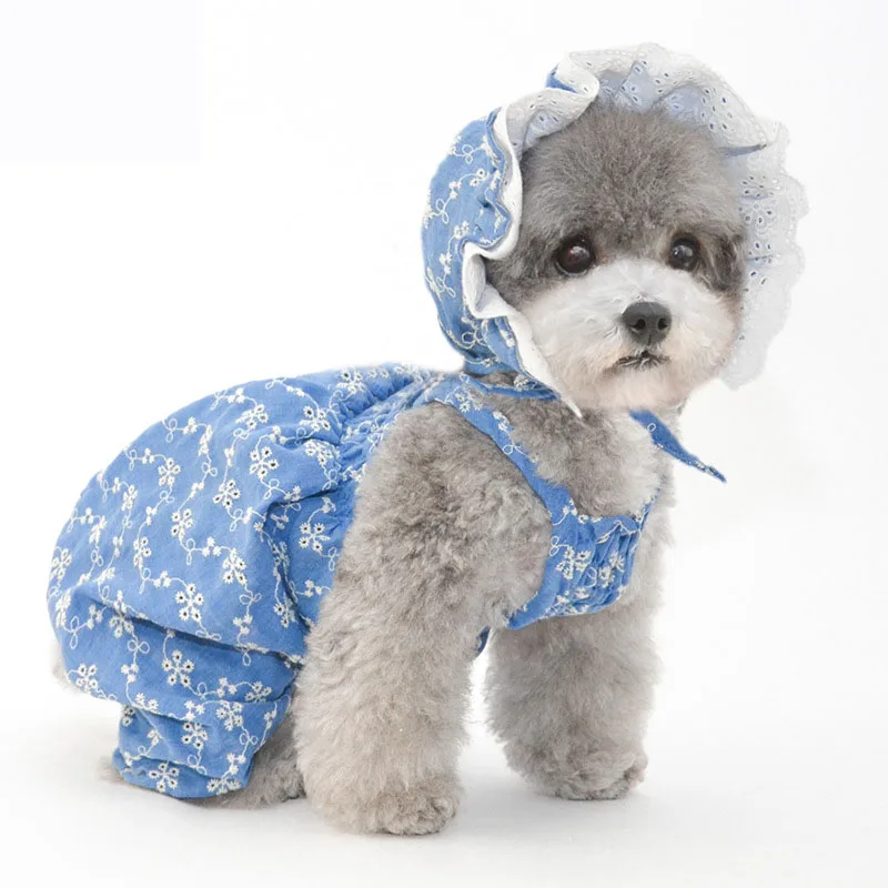 

Pet Dog Lace Floral Dress Hat Set Lightweight Breathable Cotton Skirt Sun Hat Girl Small And Medium Puppy Cat Clothes