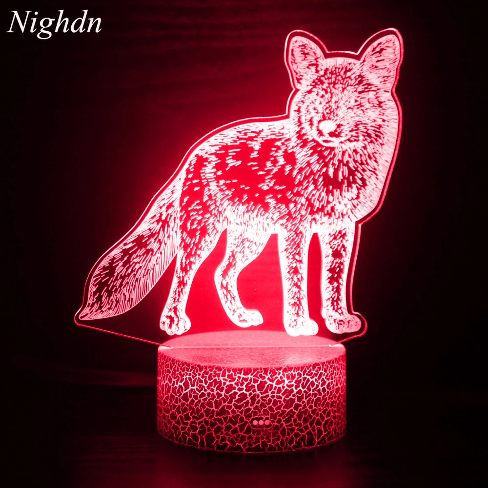 Ночник в виде животного волка для детей 3D иллюзия ночная лампа изменение цвета