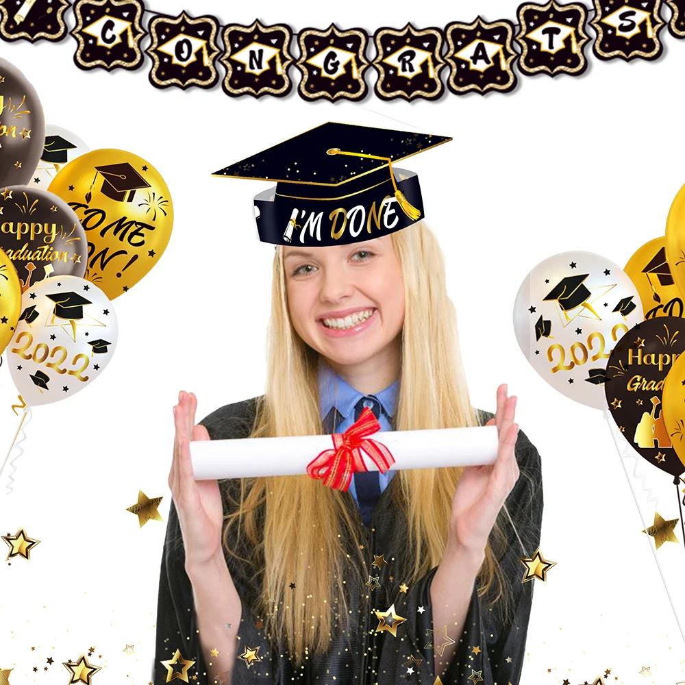 

12pcs 2022 Happy Graduation Season Congrates Grad Party Paper I'm Done Printed Hats School Graduates Birthday Party Decorations