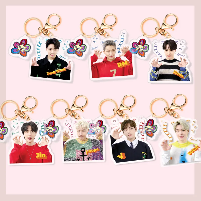 

Оптовая продажа, новинка 2022, брелок для ключей Kpop Bangtan Boys, акриловый брелок, аксессуары, кольцо для ключей, милый кулон, брелок, подарки, колле...