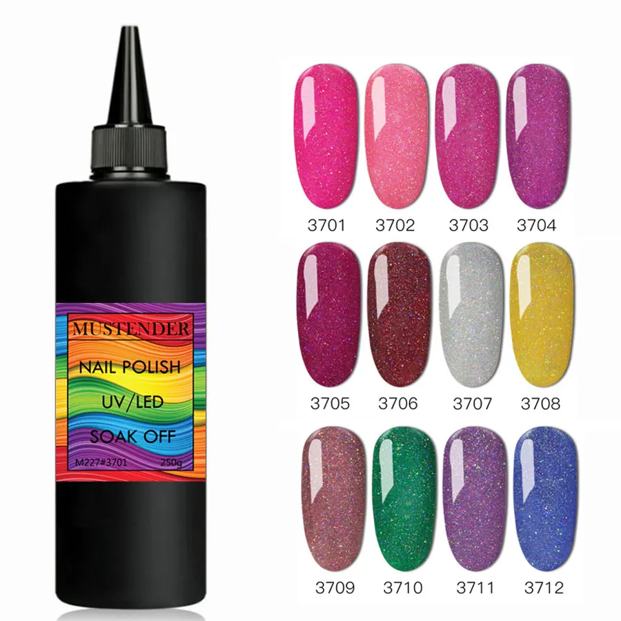 

250g Glitter Rainbow Nail Gel Polish Shiny Sequins UV Gel Varnish 12 Colors
