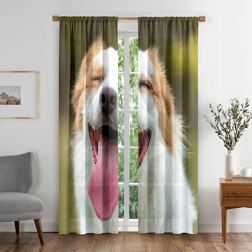 

Modern Style Cute Pet Dog 3D Printed Thin Curtain for Children Bedroom Living Room Hotel Curtain 2 Panels