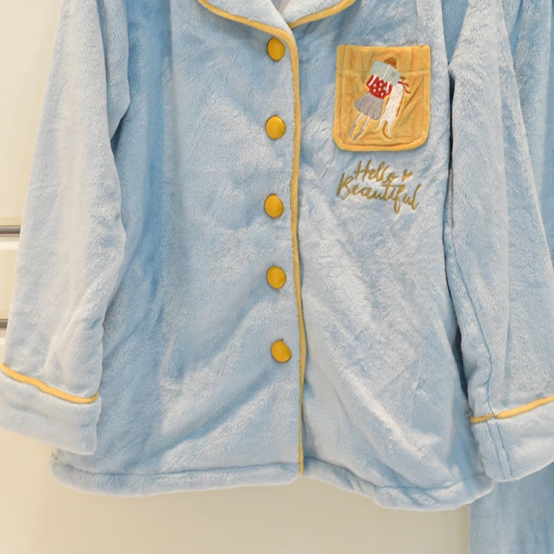 Finteng пижамы 2024 осенне-зимние женские фланелевые однотонные простые теплые